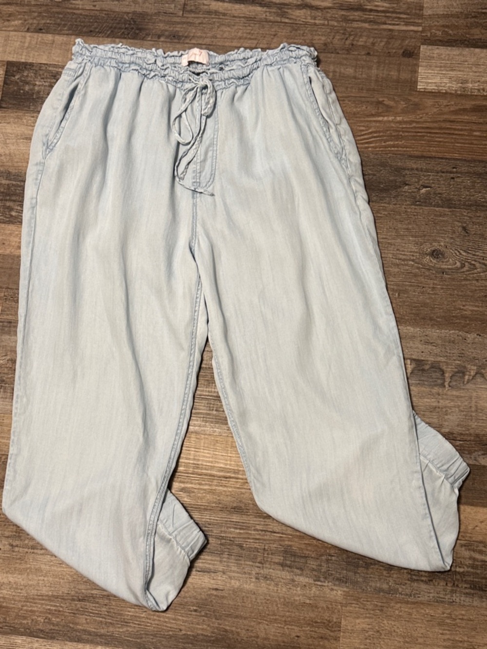Jen 7 for Mankind Light Wash Chambray Drawstring Boho Jogger Pants Size 12